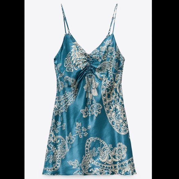 ZARA blue/green summer floral dress. - Picture 3 of 6